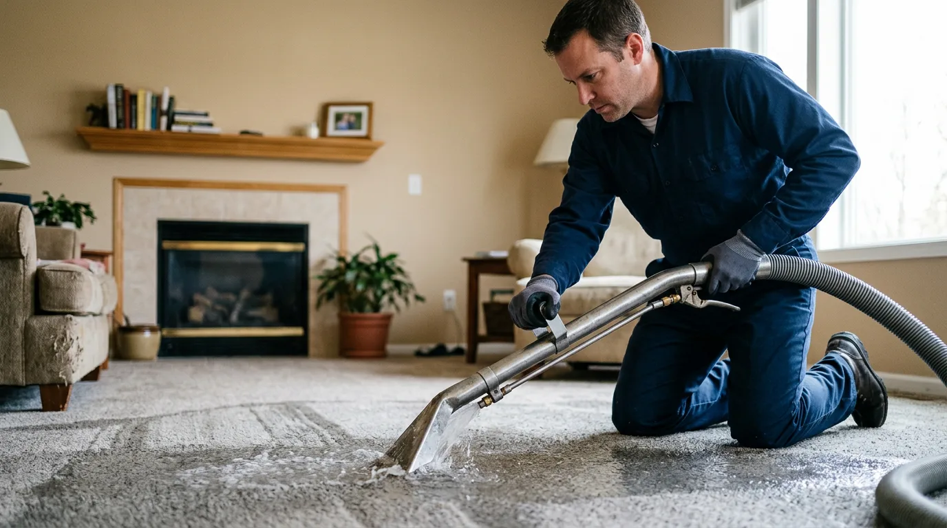 Water damage restoration technician working near Tower City, ND